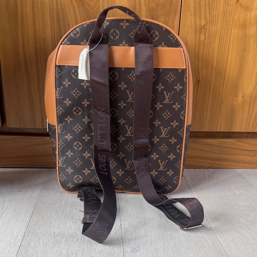 Large Brown Monogram Backpack with Tan Trim - Picture 2 of 13